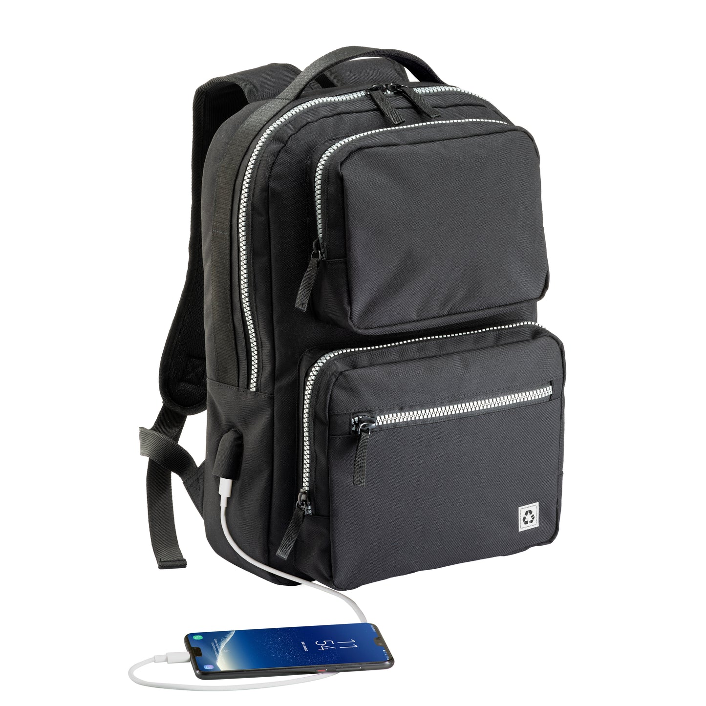 Laptop backpack in recycled pet with USB socket